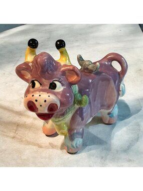 Vintage Thames Whimsical Ceramic Cow Figurine  Colorful  Mid-Century Decor